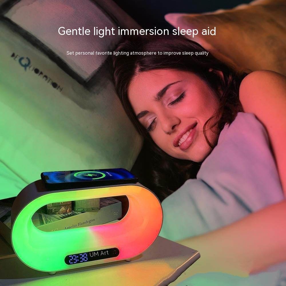 Multi-function 3 In 1 LED Night Light APP Control RGB Atmosphere Desk Lamp Smart Multifunctional Wireless Charger Alarm Clock - Mubimart
