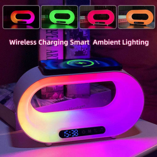 Multi-function 3 In 1 LED Night Light APP Control RGB Atmosphere Desk Lamp Smart Multifunctional Wireless Charger Alarm Clock - Mubimart