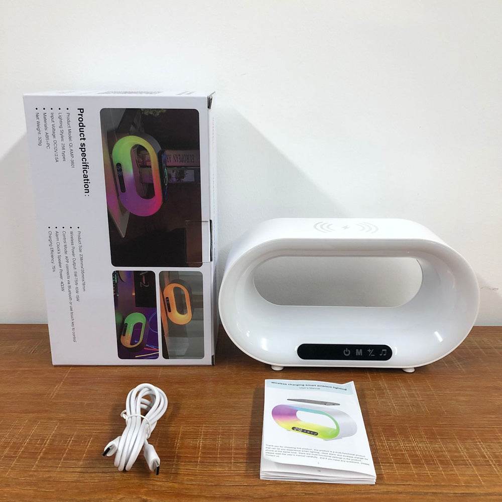 Multi-function 3 In 1 LED Night Light APP Control RGB Atmosphere Desk Lamp Smart Multifunctional Wireless Charger Alarm Clock - Mubimart
