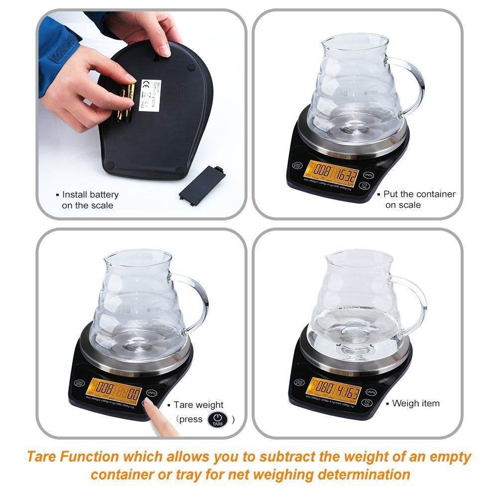 Multifunction LCD Digital Hand Drip Coffee Scale Kitchen Food Scale - Mubimart