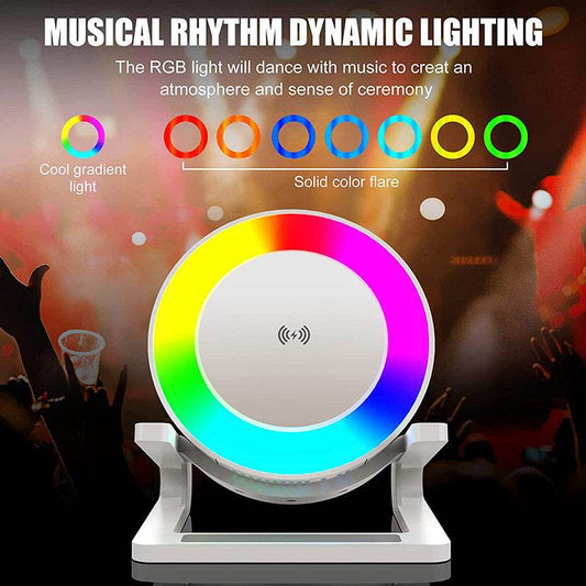 Multifunctional Four-in-one Small Night Lamp RGB Bluetooth Speaker Mobile Phone Holder 15W Wireless Charging - Mubimart