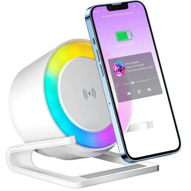 Multifunctional Four-in-one Small Night Lamp RGB Bluetooth Speaker Mobile Phone Holder 15W Wireless Charging - Mubimart