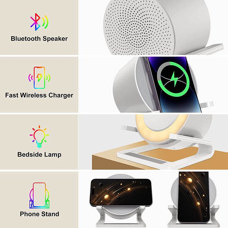 Multifunctional Four-in-one Small Night Lamp RGB Bluetooth Speaker Mobile Phone Holder 15W Wireless Charging - Mubimart