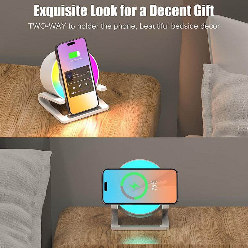 Multifunctional Four-in-one Small Night Lamp RGB Bluetooth Speaker Mobile Phone Holder 15W Wireless Charging - Mubimart