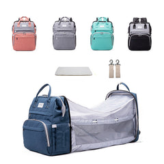 Multifunctional Maternity Diaper Backpack Upgraded With Removable Mosquito Net Large Capacity Foldable Infants Baby Crib Waterproof Nappy Mother Bag For Travel - Mubimart - Crib 