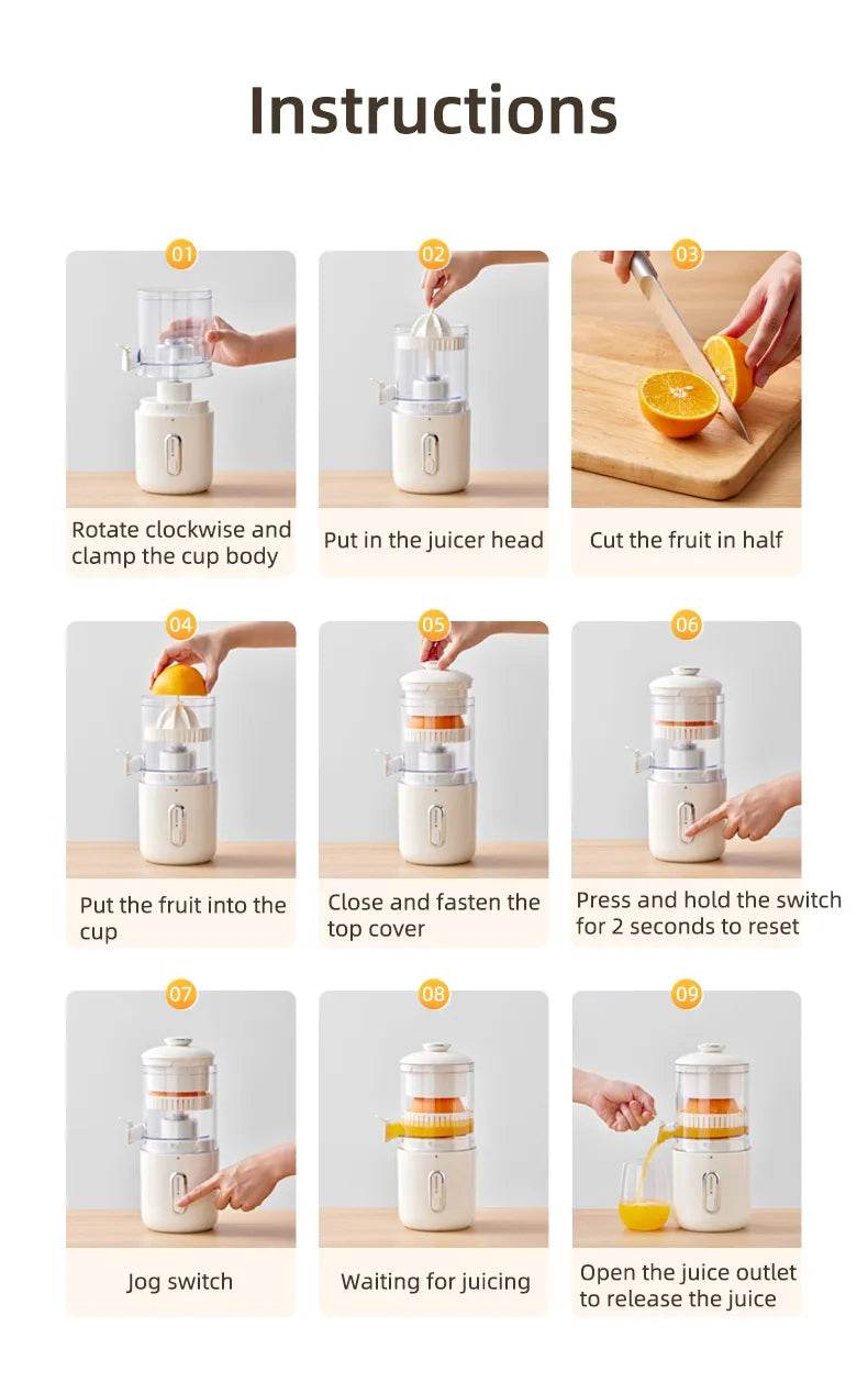 Multifunctional Wireless Electric Juicer Steel Orange Lemon Blender USB Portable Mini Fruit Squeezer Pressure Juicer Kitchen - Mubimart
