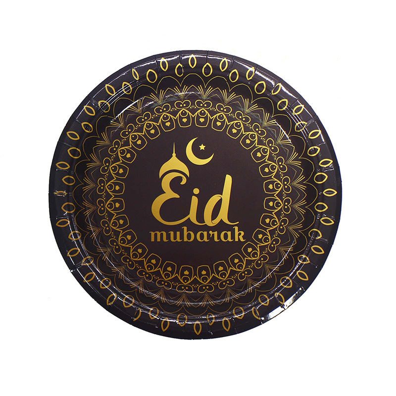 Muslim Eid Tableware Bronzing Disposable Paper Plate Paper Cup Decoration - Mubimart -  