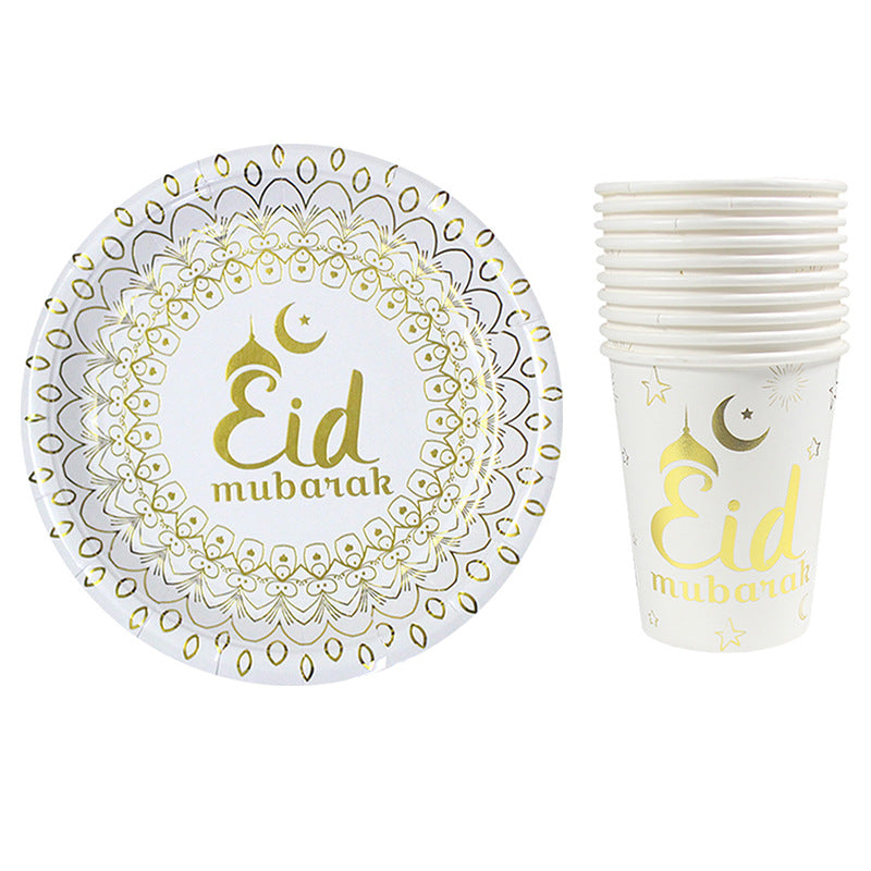 Muslim Eid Tableware Bronzing Disposable Paper Plate Paper Cup Decoration - Mubimart -  