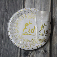 Muslim Eid Tableware Bronzing Disposable Paper Plate Paper Cup Decoration - Mubimart - Disposable Cups 