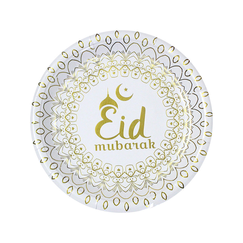 Muslim Eid Tableware Bronzing Disposable Paper Plate Paper Cup Decoration - Mubimart -  