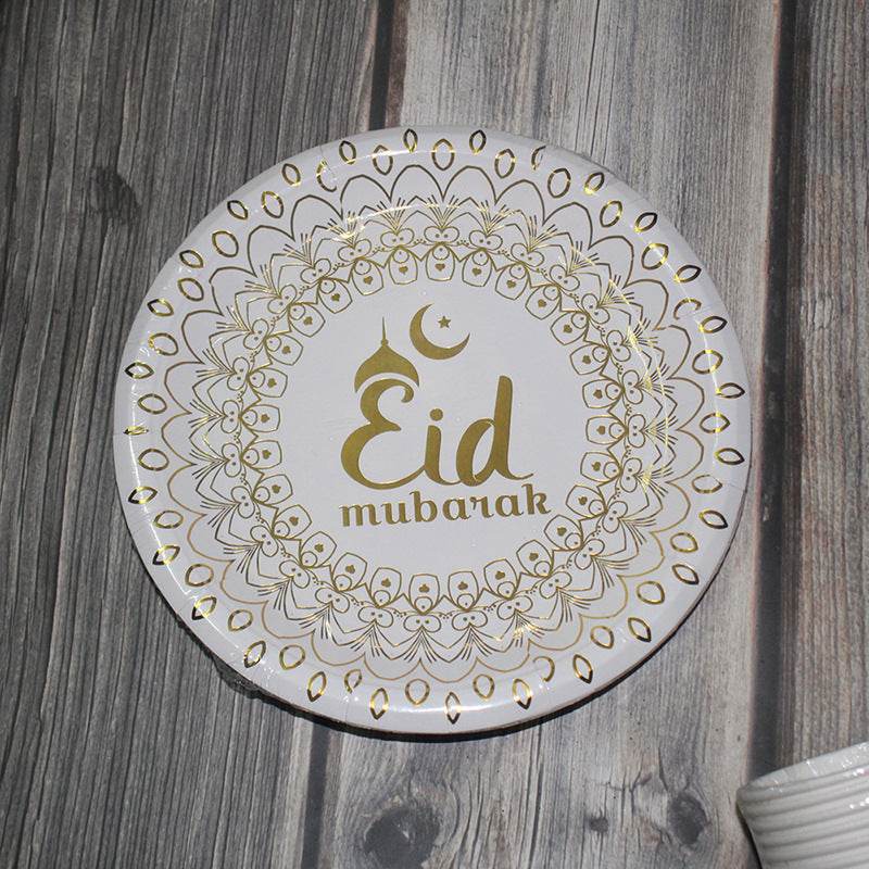 Muslim Eid Tableware Bronzing Disposable Paper Plate Paper Cup Decoration - Mubimart