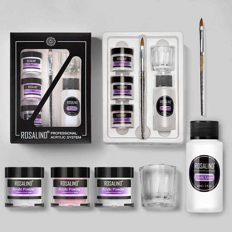 Nail Powder Acrylic System Kit Professional Nail Art Tool Set Contain Glass Cup Acrylic Liquid Extention Carving Manicure - Mubimart