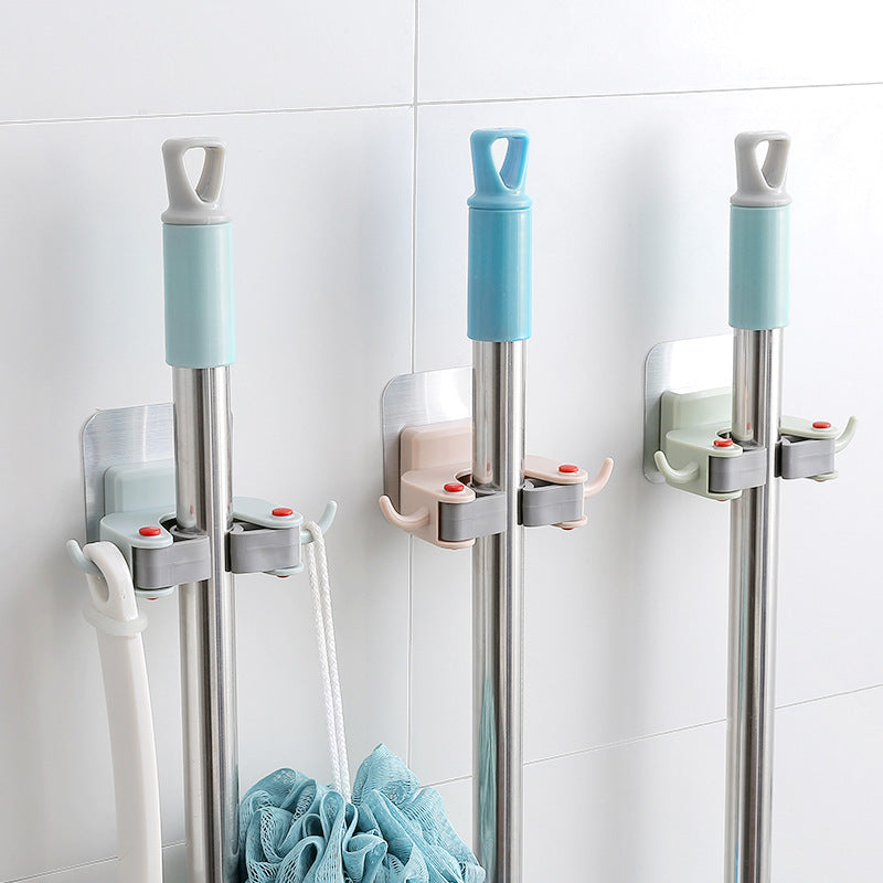 Nail-free multi-function traceless mop holder receives mop hook bathroom wall hanging broom holder mop clip - Mubimart - Mop hook 