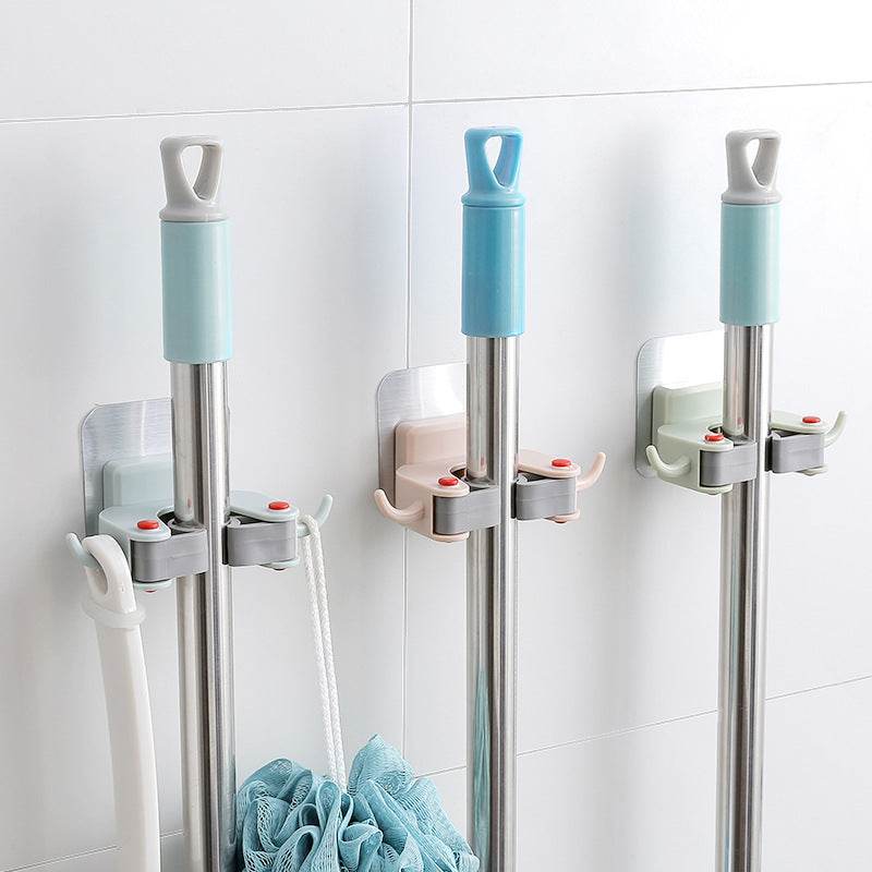 Nail-free multi-function traceless mop holder receives mop hook bathroom wall hanging broom holder mop clip - Mubimart