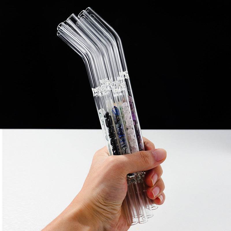 Natural Crystal Gravel Glass Straws - Mubimart