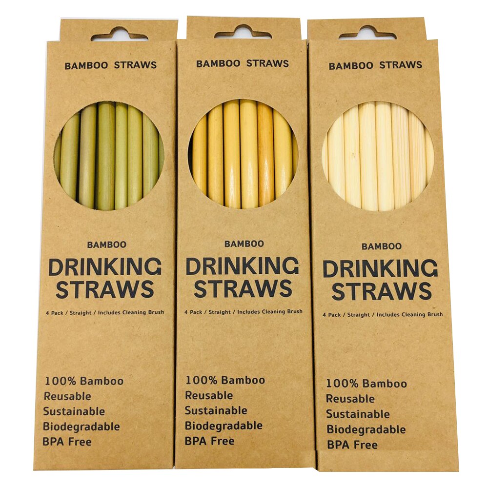 Natural Environmental Protection Bamboo Straws 12 Pcs 1 Brush - Mubimart - Straws 