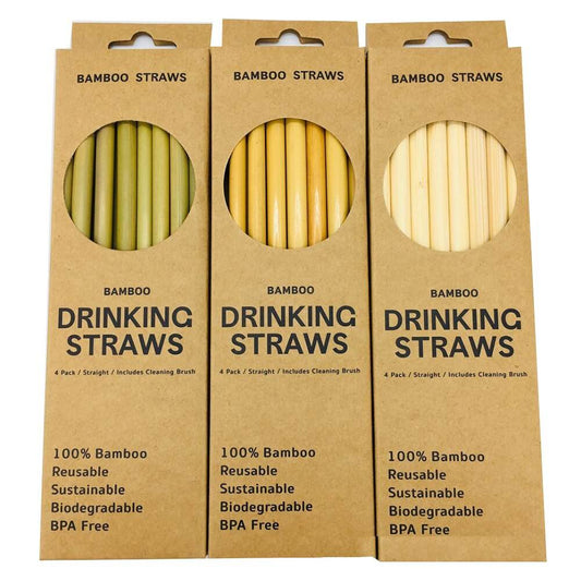 Natural Environmental Protection Bamboo Straws 12 Pcs 1 Brush - Mubimart