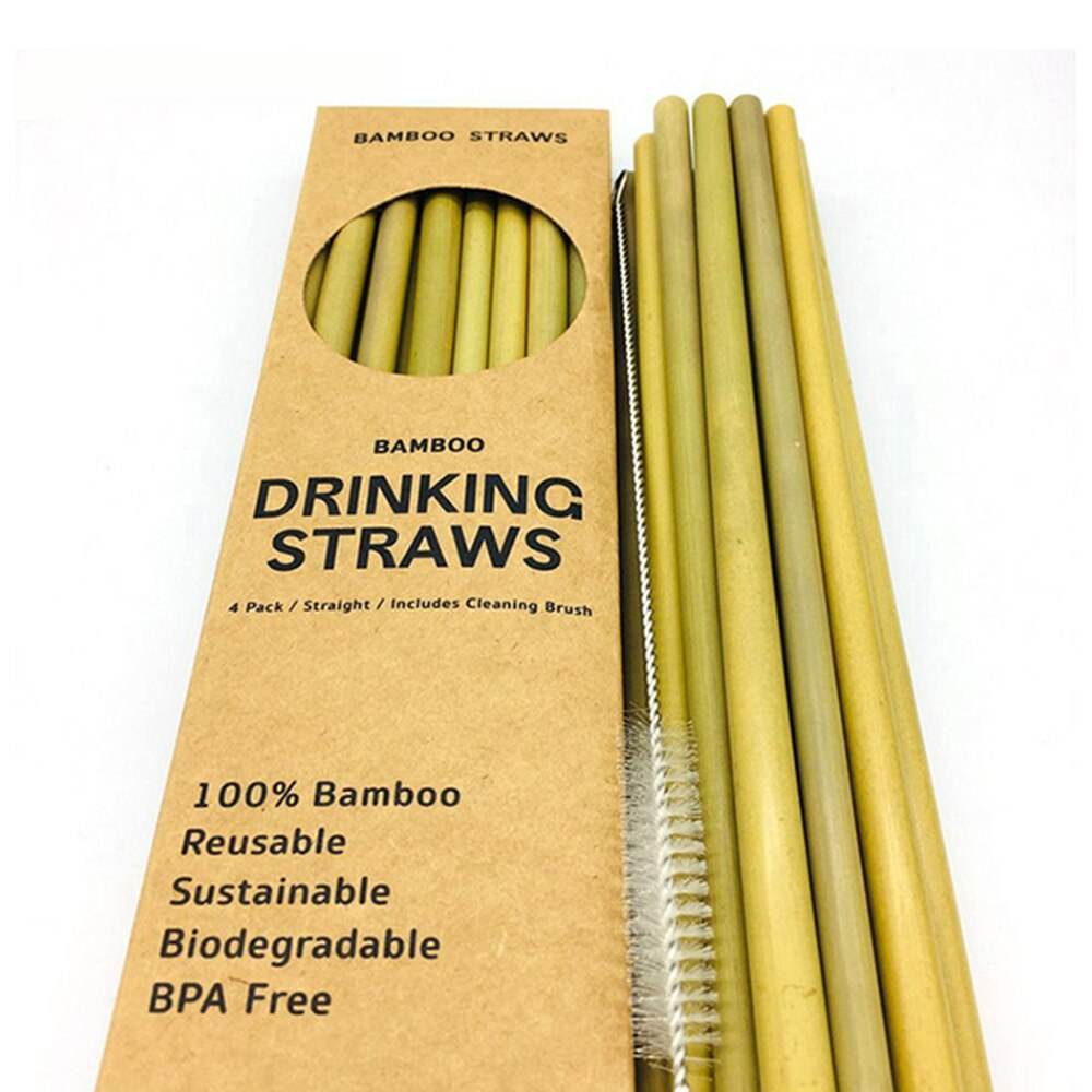 Natural Environmental Protection Bamboo Straws 12 Pcs 1 Brush - Mubimart
