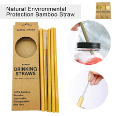 Natural Environmental Protection Bamboo Straws 12 Pcs 1 Brush - Mubimart -  