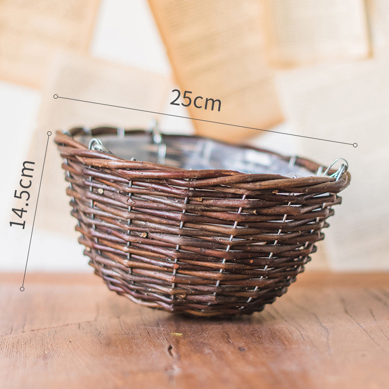 Natural wicker hanging basket flower pot - Mubimart -  