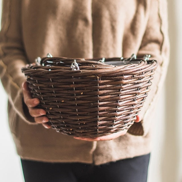 Natural wicker hanging basket flower pot - Mubimart -  