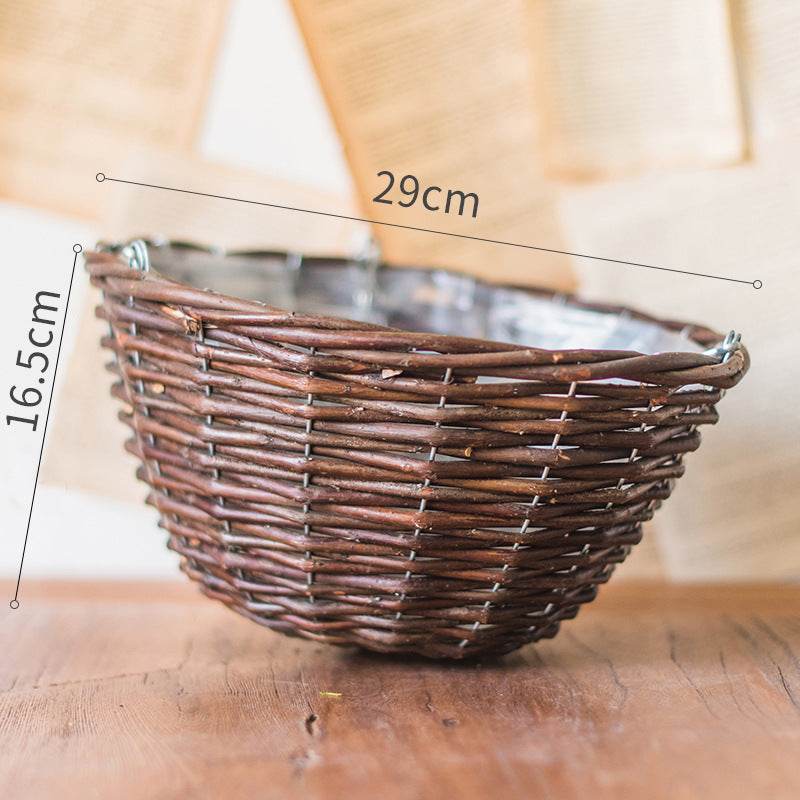Natural wicker hanging basket flower pot - Mubimart