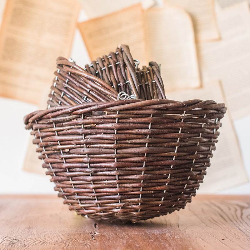 Natural wicker hanging basket flower pot - Mubimart