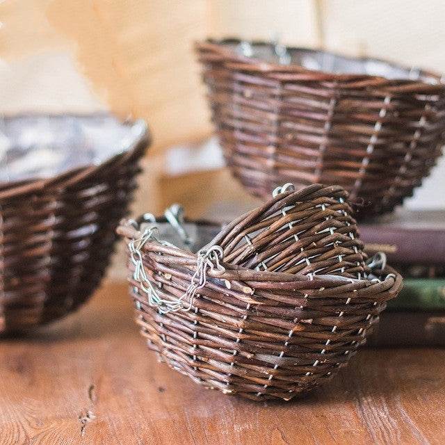 Natural wicker hanging basket flower pot - Mubimart