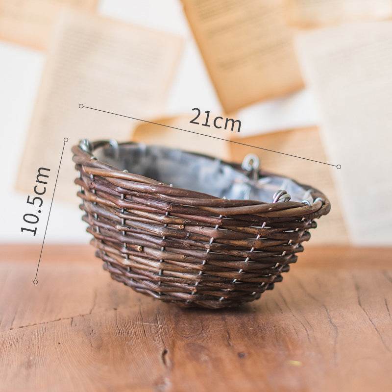 Natural wicker hanging basket flower pot - Mubimart