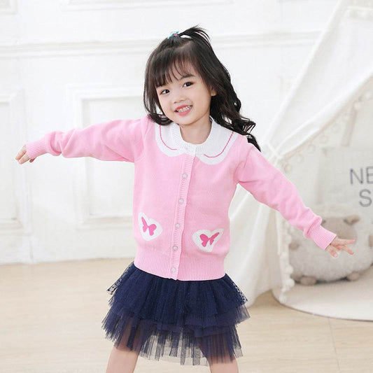 Navy Collar Kids Sweater Jacket - Mubimart