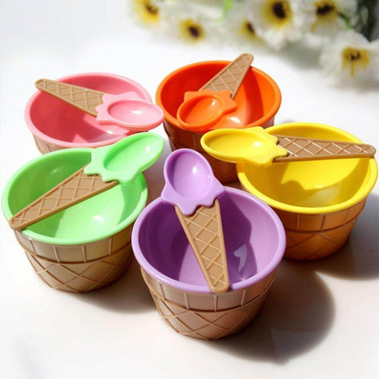 New 1 Set Kids Ice Cream Bowl Spoon Set - Mubimart