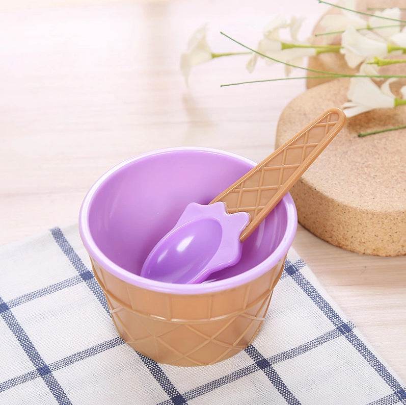 New 1 Set Kids Ice Cream Bowl Spoon Set - Mubimart