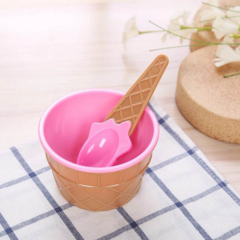 New 1 Set Kids Ice Cream Bowl Spoon Set - Mubimart