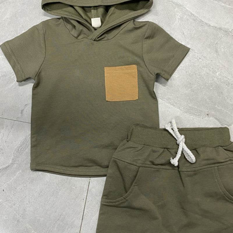 New Boy Hooded Short-sleeved Shorts Two-piece Set - Mubimart