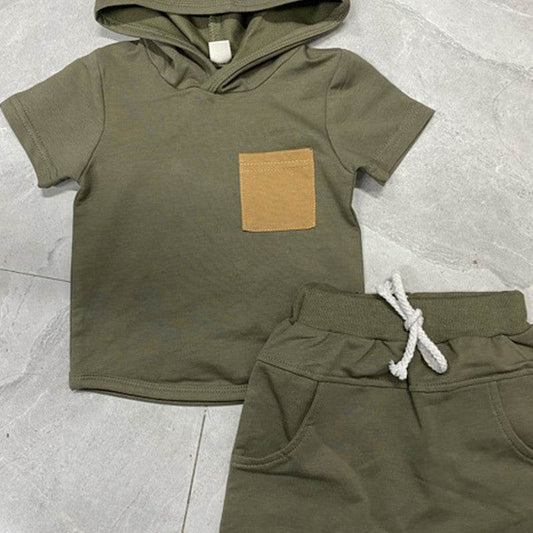 New Boy Hooded Short-sleeved Shorts Two-piece Set - Mubimart