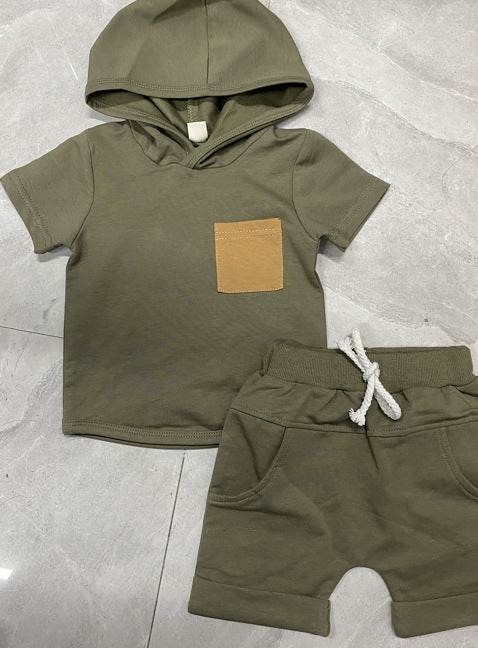 New Boy Hooded Short-sleeved Shorts Two-piece Set - Mubimart