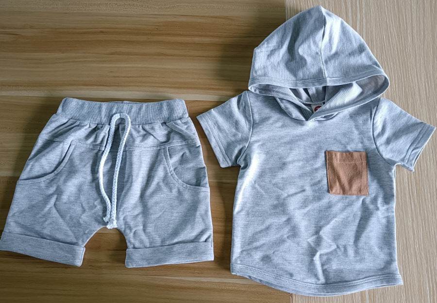 New Boy Hooded Short-sleeved Shorts Two-piece Set - Mubimart