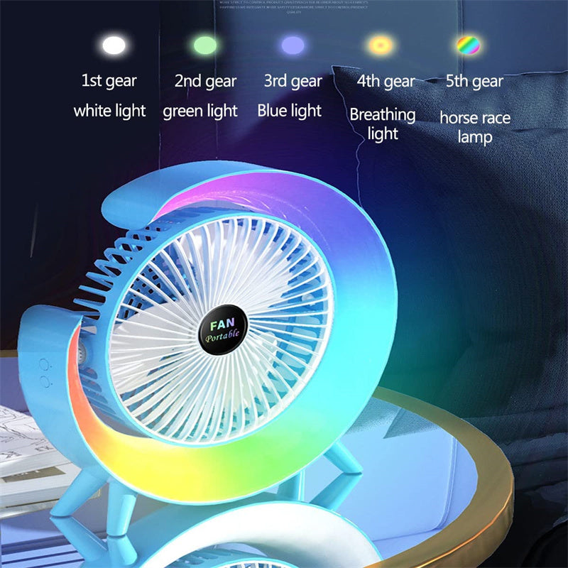 New Bright Night Light Charging Fan Desktop Silent Mini Electric Fan Portable Fan USB - Mubimart -  