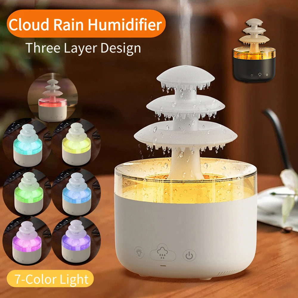 New Cloud Rain Air Humidifier Essential Oil Aromatherapy Diffuser USB Mute Mist Air Humidifier With Colorful Light - Mubimart - Mist Humidifiers 