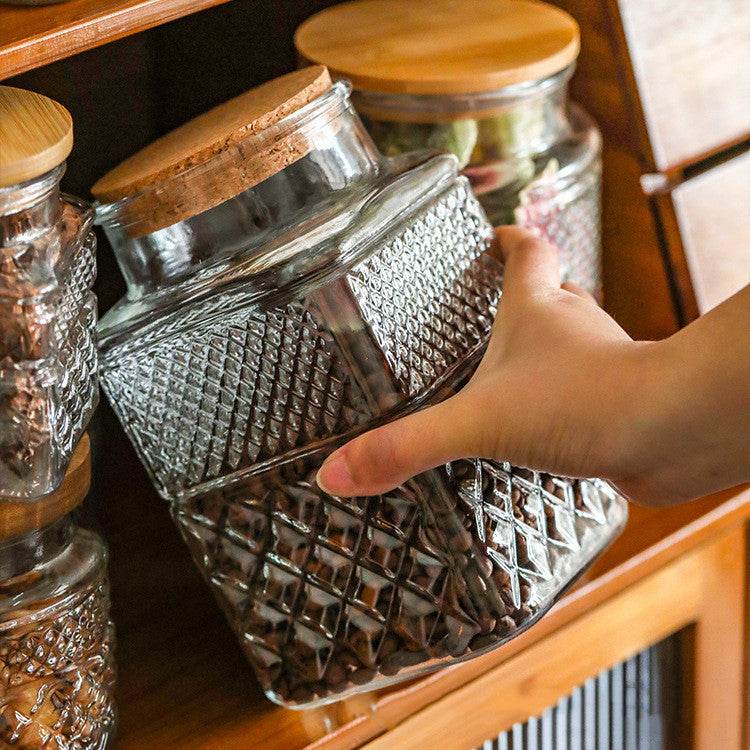 New French Glass Sealed Jar Bamboo Lid Moisture-proof Storage Jar - Mubimart