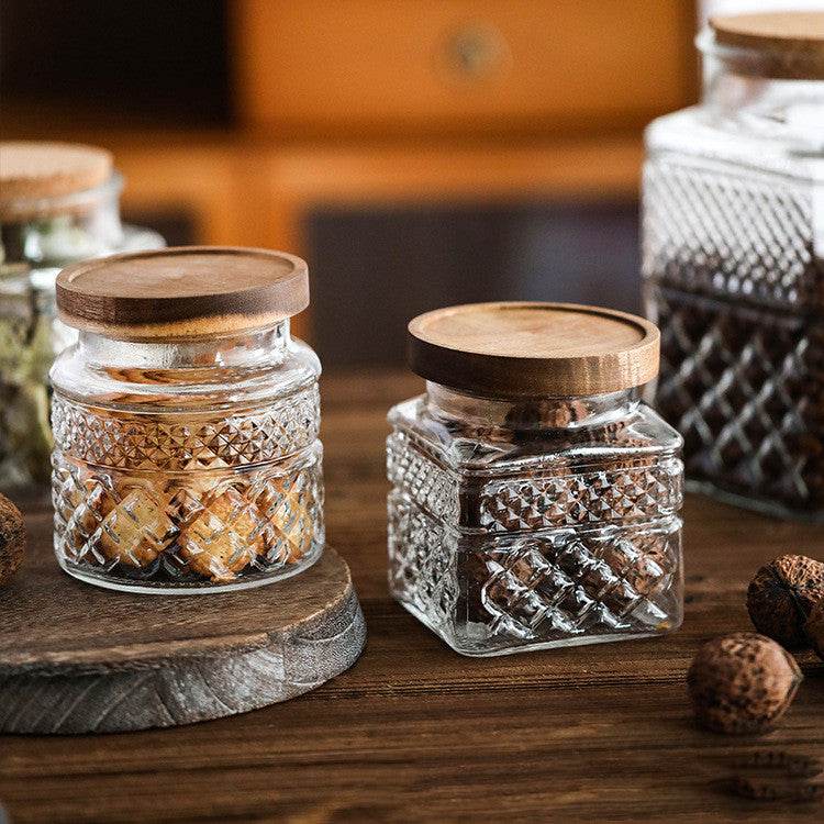New French Glass Sealed Jar Bamboo Lid Moisture-proof Storage Jar - Mubimart