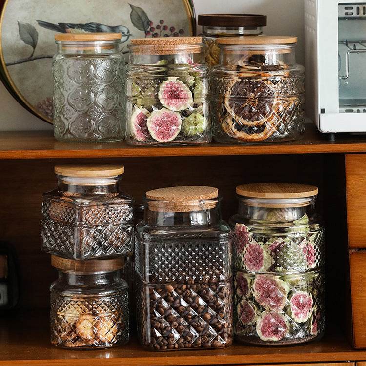 New French Glass Sealed Jar Bamboo Lid Moisture-proof Storage Jar - Mubimart