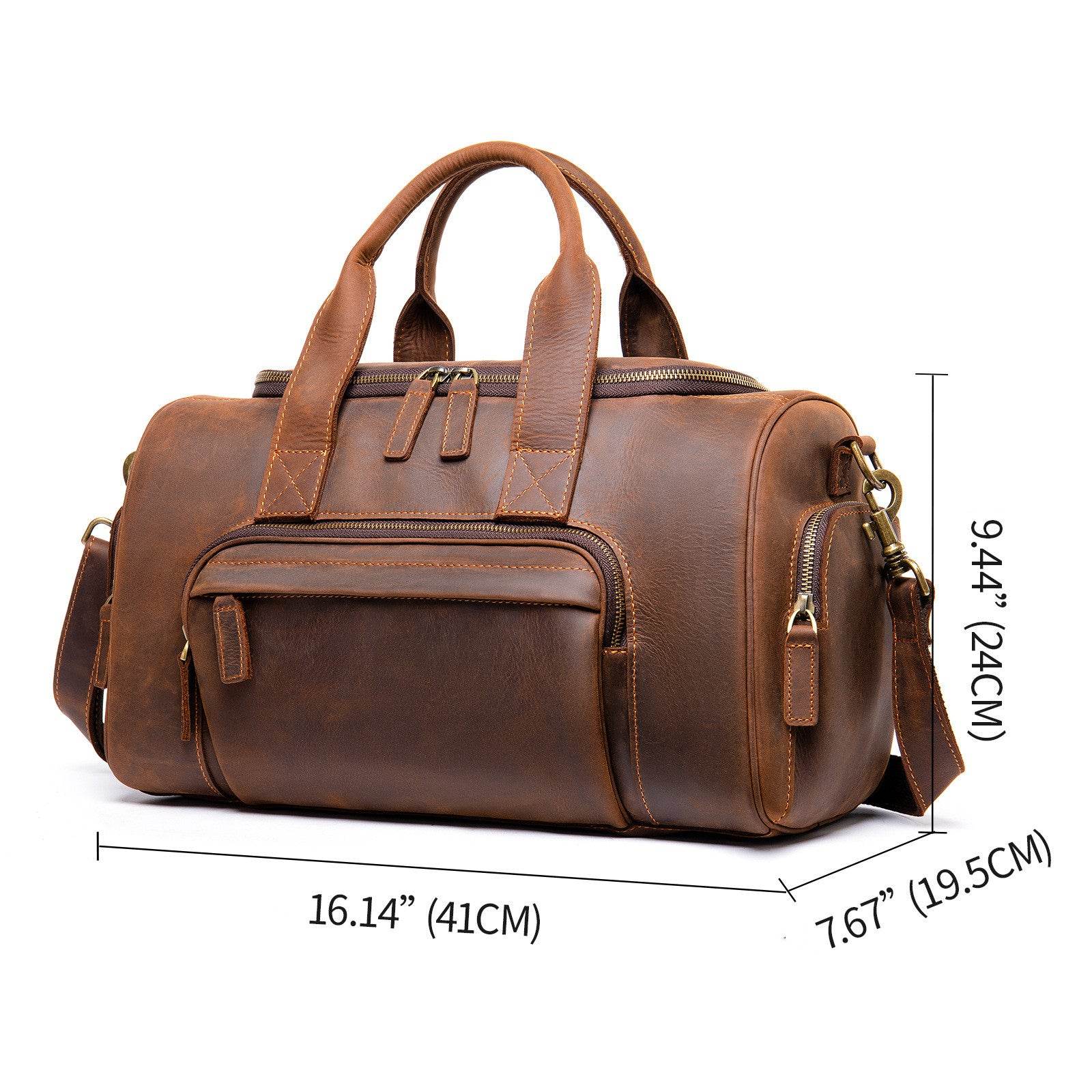 New Leather Handmade Retro Leather Men's Hand Luggage Bag Large Capacity - Mubimart