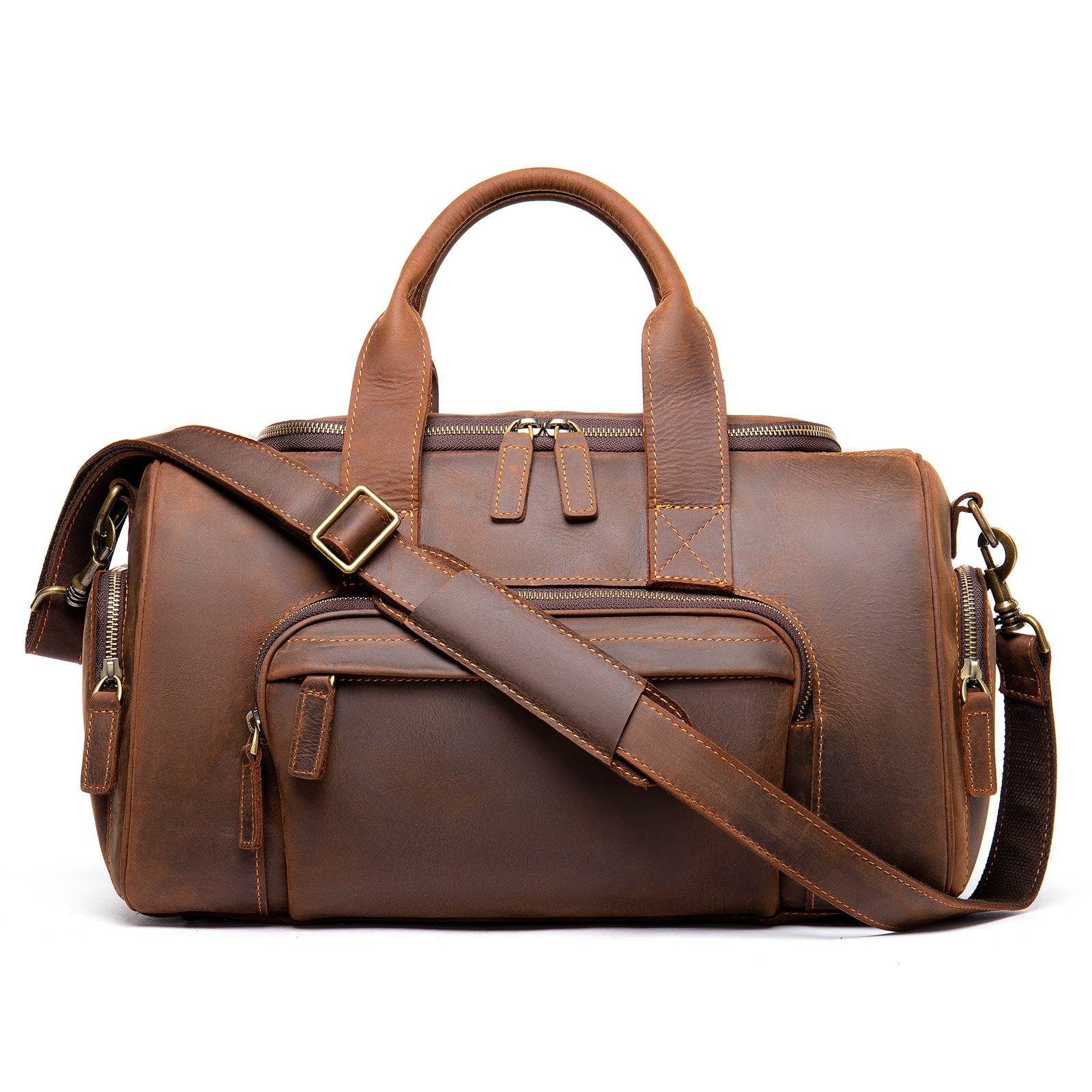 New Leather Handmade Retro Leather Men's Hand Luggage Bag Large Capacity - Mubimart