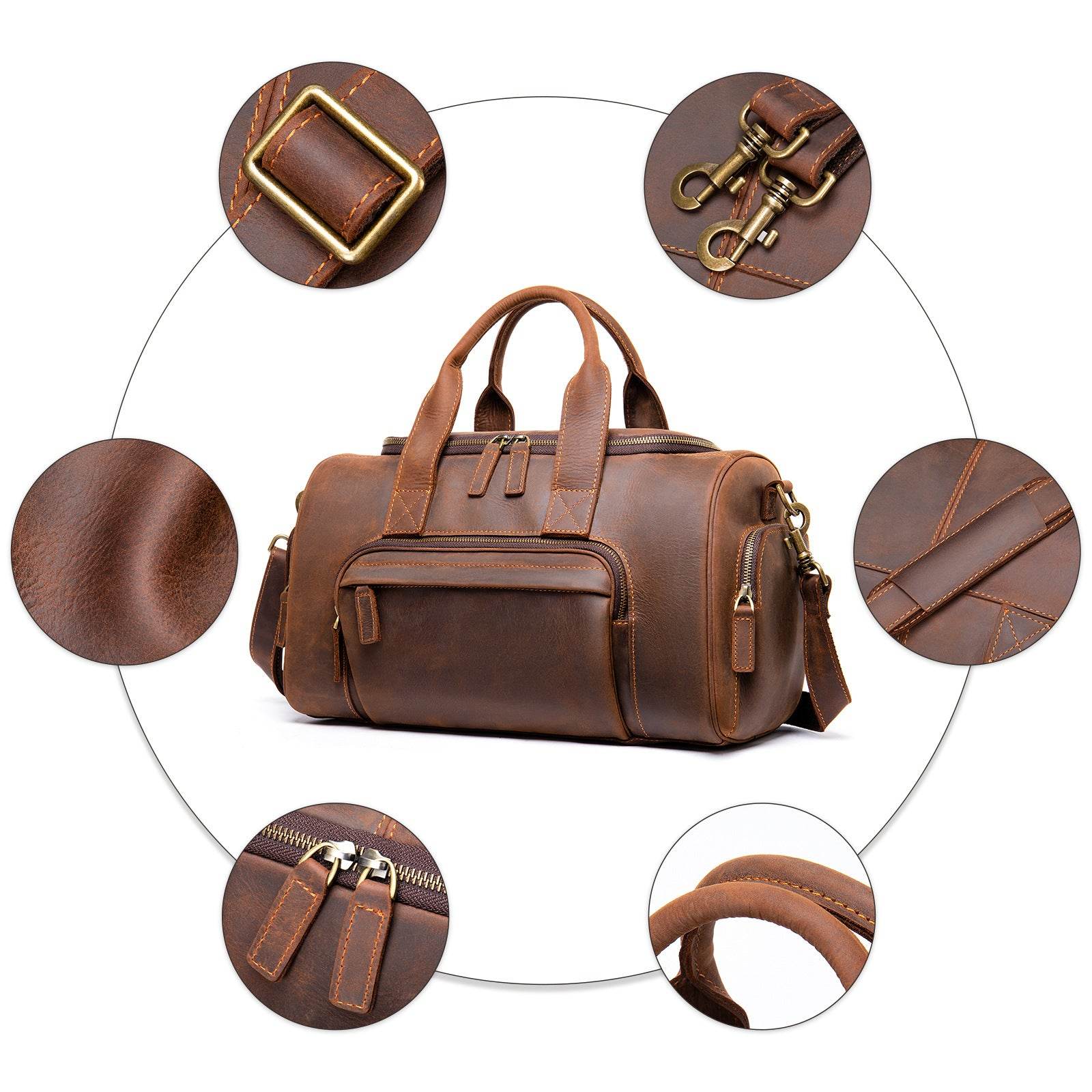 New Leather Handmade Retro Leather Men's Hand Luggage Bag Large Capacity - Mubimart