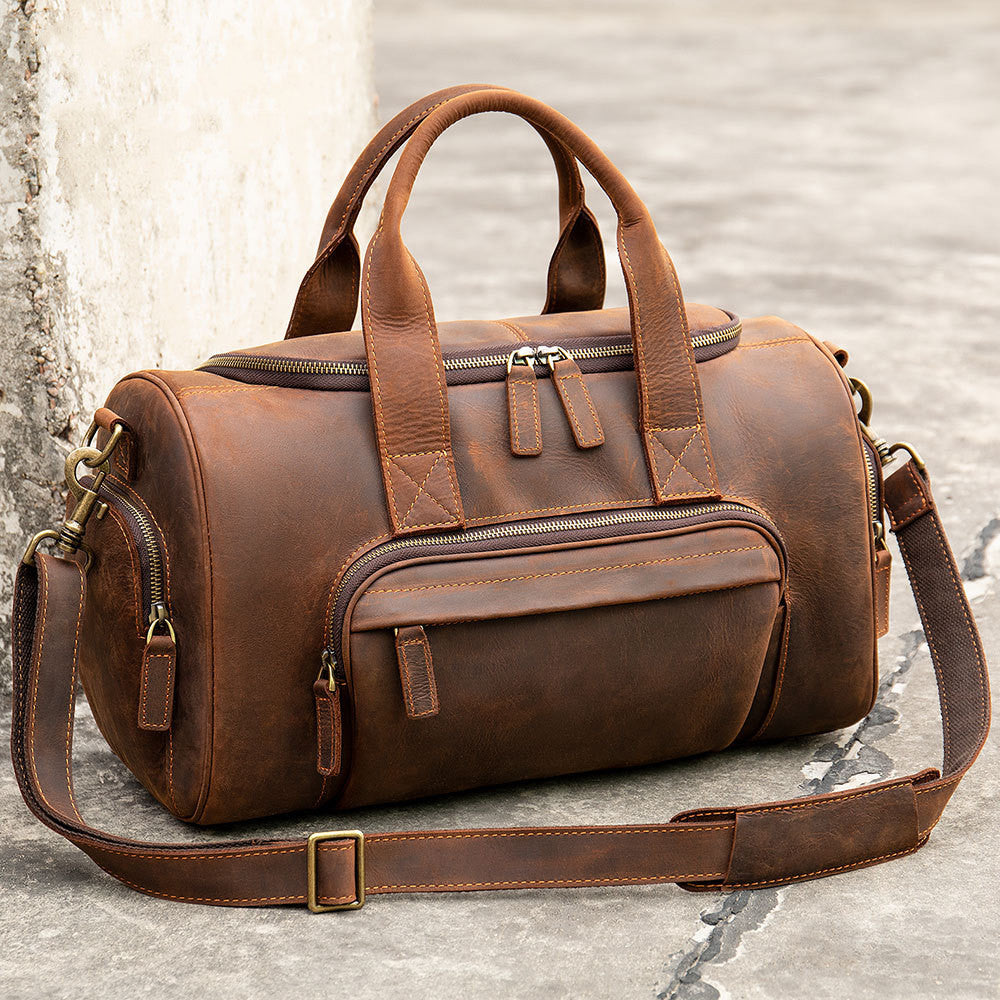 New Leather Handmade Retro Leather Men's Hand Luggage Bag Large Capacity - Mubimart -  