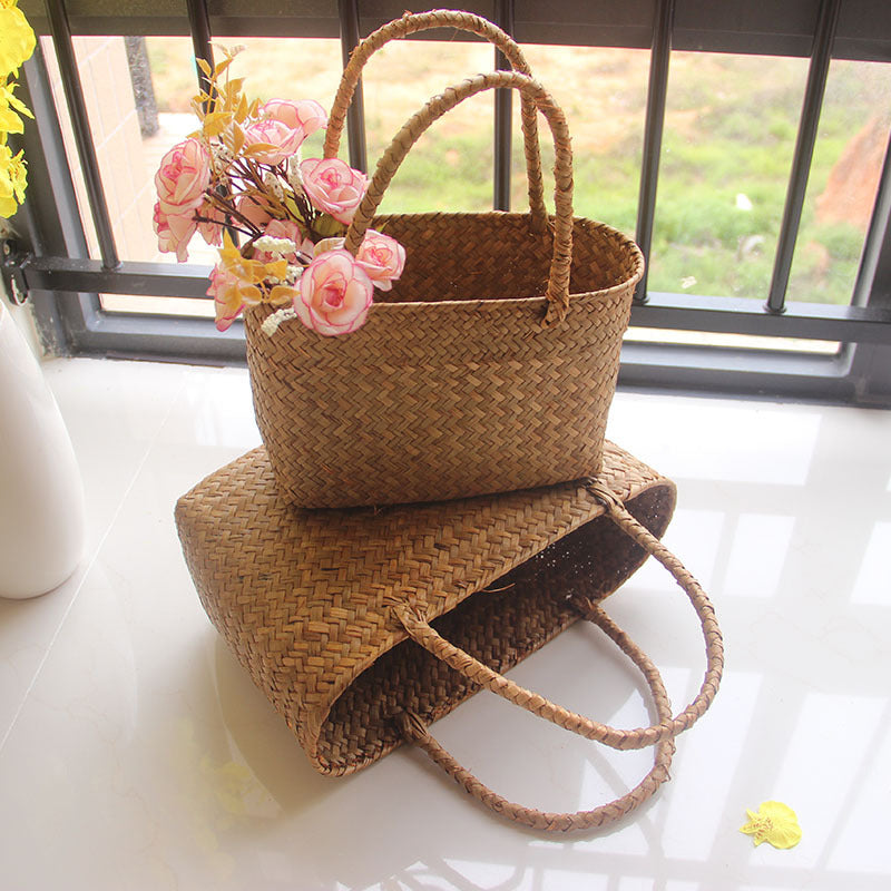 New Seagrass Woven Basket Floral Plant Tote - Mubimart -  