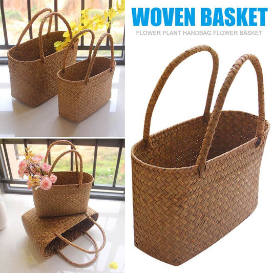 New Seagrass Woven Basket Floral Plant Tote - Mubimart