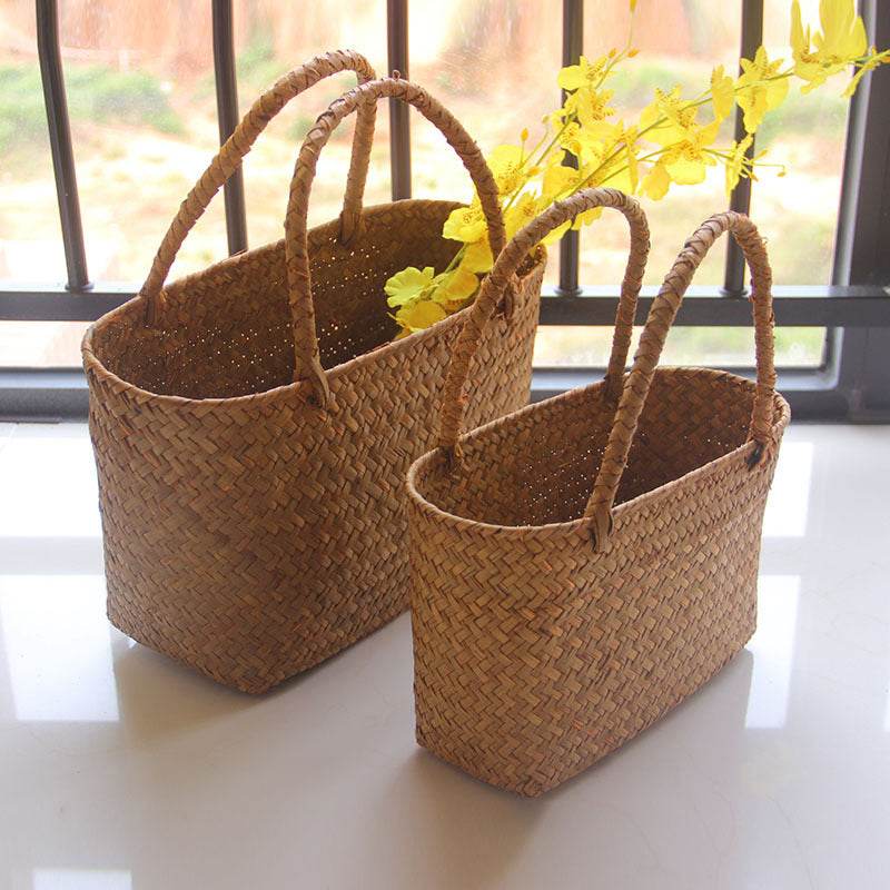 New Seagrass Woven Basket Floral Plant Tote - Mubimart
