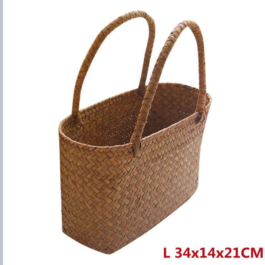 New Seagrass Woven Basket Floral Plant Tote - Mubimart